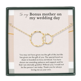 HOPE LOVE SHINE - Bonus Mom Gift from Bride, Groom - Wedding, Mother in Law Necklace, Jewelry 16+2", 14k Gold Plated Sterling Silver, 2 Interlocking Rings