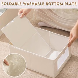 XIKAYA Wardrobe Storage Boxes - Foldable Fabric Storage Cube with Transparent Window - for Laundry, Toys, Clothes, Books (3pcs/set)