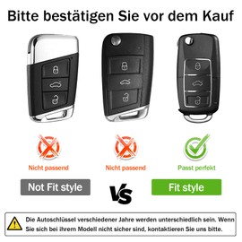 OATSBASF Car Key Cover for VW Golf, Polo, Passat; Skoda; Seat; 3 Buttons (PW Silver)