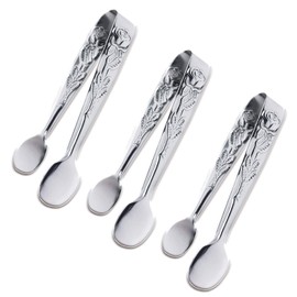 3PCS Mini Serving Tongs, 4Inch Rose Stainless Steel Sugar Cube Tongs, Sliver Small Ice Tongs for Tea and Coffee Party, Appetizers, Desserts by Sunenlyst (Silver)