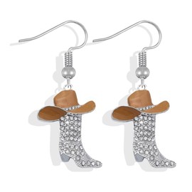 Cowgirl Outfit for Women Silver Rhinestone Cowboy Earrings Country Concert Clothing Dangling Accessories for Women