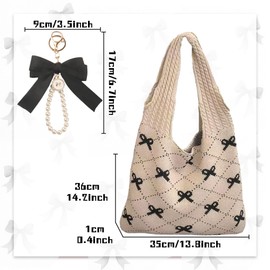 JeVenis Crochet Tote Coquette Bow Aesthetic Hobo Bag for Women Beach Mesh Knitted Shoulder Bag Boho Shoulder Handbag