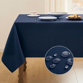 Veblandy Textured Tablecloth Rectangle Waterproof Table Cloth, Washable Table Cover Wrinkle Free Fabric Tabletop Decoration for Kitchen, Dining, Wedding, Parties, 60 x 144 Inch, Navy Blue