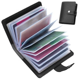 PU Leather Credit Card Holder Wallet for Men & Women Slim RFID Blocking Bank Card Case with 26 Plastic Insert Sleeves,Minimalist Front Pocket Wallet Holders,Travel Business Card Case(Black)