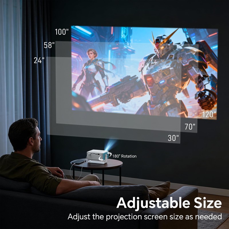 WOLFANG Mini Projector, Home Cinema Projector for Bedroom, Portable 1080P