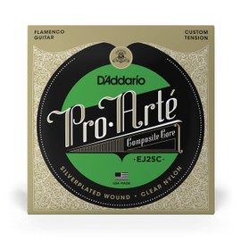 D'Addario Guitar Strings - Pro-Arte Classical Guitar Strings - EJ25C Flamenco Guitar Strings - Nylon Guitar Strings - Silver Plated Wrap, Composite Core, Clear Nylon Trebles - Flamenco Tension