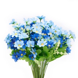 Artificial Flowers for Decoration 6 Bundles Fake Flowers Blue Silk Flowers with Stems Outdoor Artificial Plants & Flowers Faux Flowers Bulk Spring Daisy Farmhouse Fake Plants for Home Decor Indoor