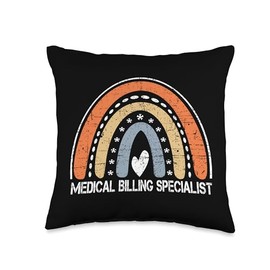 Medical Billing Specialist Profession Design Vintage Rainbow Job Title Funny Medical Billing Specialist Throw Pillow, 16x16, Multicolor