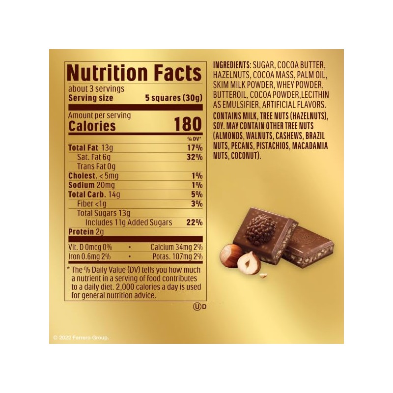 Ferrero Rocher premium chocolate bar, Milk Chocolate with Hazelnut Filling,