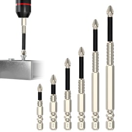 High Strength Magnetic Screwdriver Bits Set 6PCS Anti-Slip Grip Drill Bits Kit with Magnetic Bit Holder Precision Ground Tips for Impact Drivers (25-150mm, 6 Lengths)