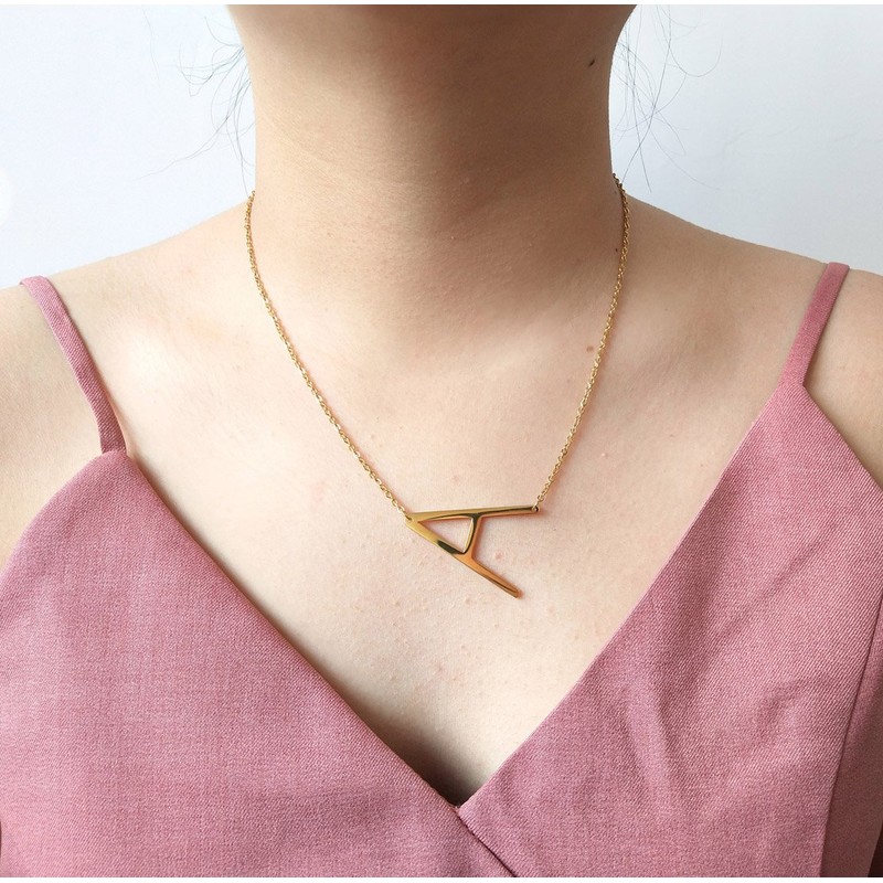 HUAN XUN Big Initial A Necklaces Stainless Steel Jewelrys Name
