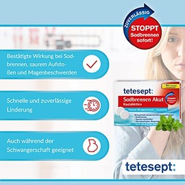 tetesept tetesept Sodbrennen Akut Kautabletten – 5 x 20 Tabletten – mit frischem Minzgeschmack, zuckerfrei – schnell wirkende Magentabletten gegen Sodbrennen