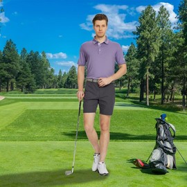 M MAELREG Men's Golf Shirts Dry Fit Short Sleeve Moisture Wicking Solid Performance Collared Polo Shirts for Men Lavender