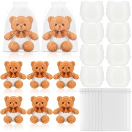Seenelling 8 Sets Bear Blindfolded Diaper Changing Baby Shower Games Flip Cup Games Prizes 8 Bear Plush 8 Diapers 8 Gift Bags for Baby Shower Gender Reveal Raffle Party Game(Brown)