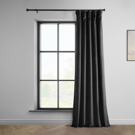 HPD Half Price Drapes Heritage Plush Velvet Curtains 96 Inches Long Room Darkening Curtains for Bedroom & Living Room 50W x 96L, (1 Panel), Black
