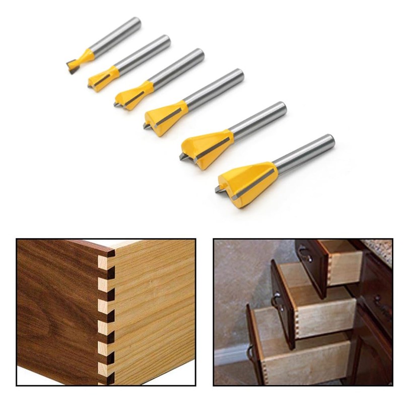 6 Pieces Dovetail Router Bits 1/4" Shank Woodworking Router Bit
