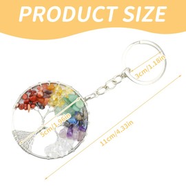RAMGLYO Natural Gemstone Tree of Life Pendant Healing Stones Reiki Key Ring Keychain Decoration, a