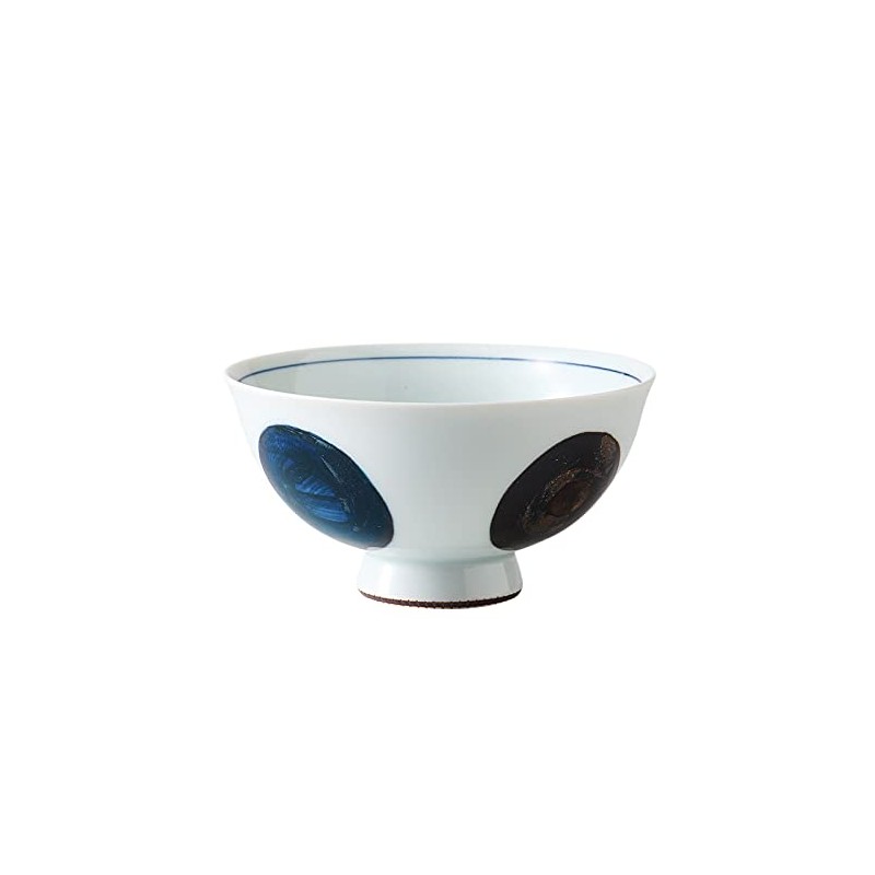 Hasami Ware 74013 Rice Bowl, Large, Rust Round Crest, Blue,
