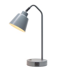 Simple Designs LD1071-GRY 16" Sleek Essentials Adjustable Metal Desk Task Lamp with Dual USB Ports, for Office, Desk, Nightstand, Dorm, Gray