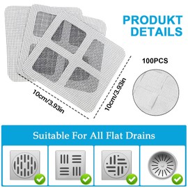 Kujinova 100PCS Shower Hair Catcher, Disposable Shower Drain Stickers, Floor Drain Hair Catcher, Bath Plug Hair Trap for Shower Drain, Drain Covers Mesh Stickers, for Bathroom Kitchen Bathtub Drain
