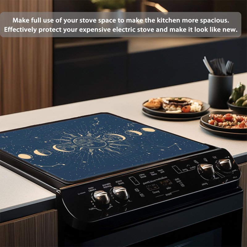 Stove Top Cover for Electric Stove,Retro Moon Phase Anti-Slip Heat