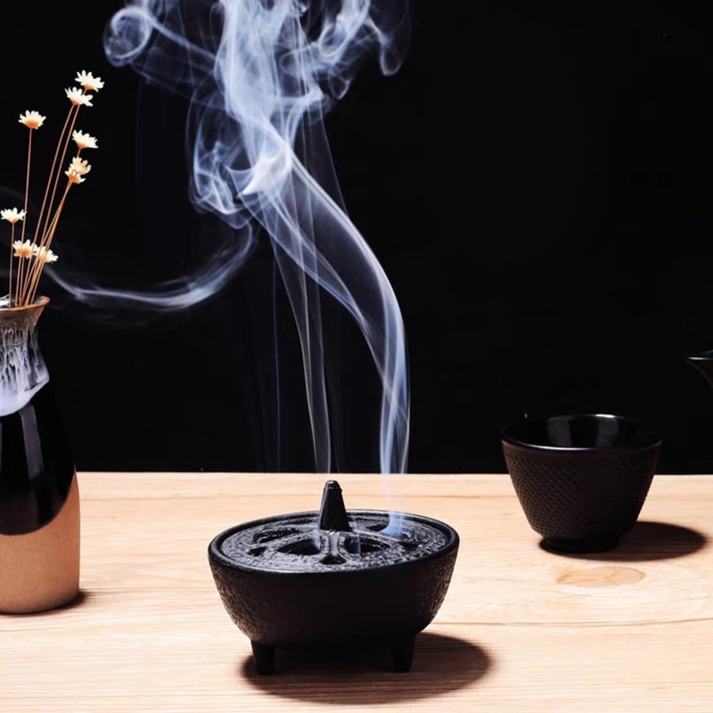 MUNEFE Iron Incense Burner, Black Iron Lotusly Shape Incense Pot,