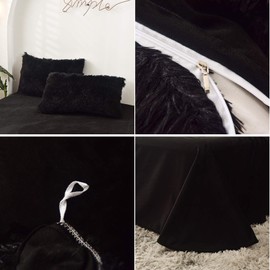 MorroMorn 5 PCS Shaggy Duvet Cover Bedding Set - Long Faux Fur Luxury Ultra Soft (Full/Queen, Black)