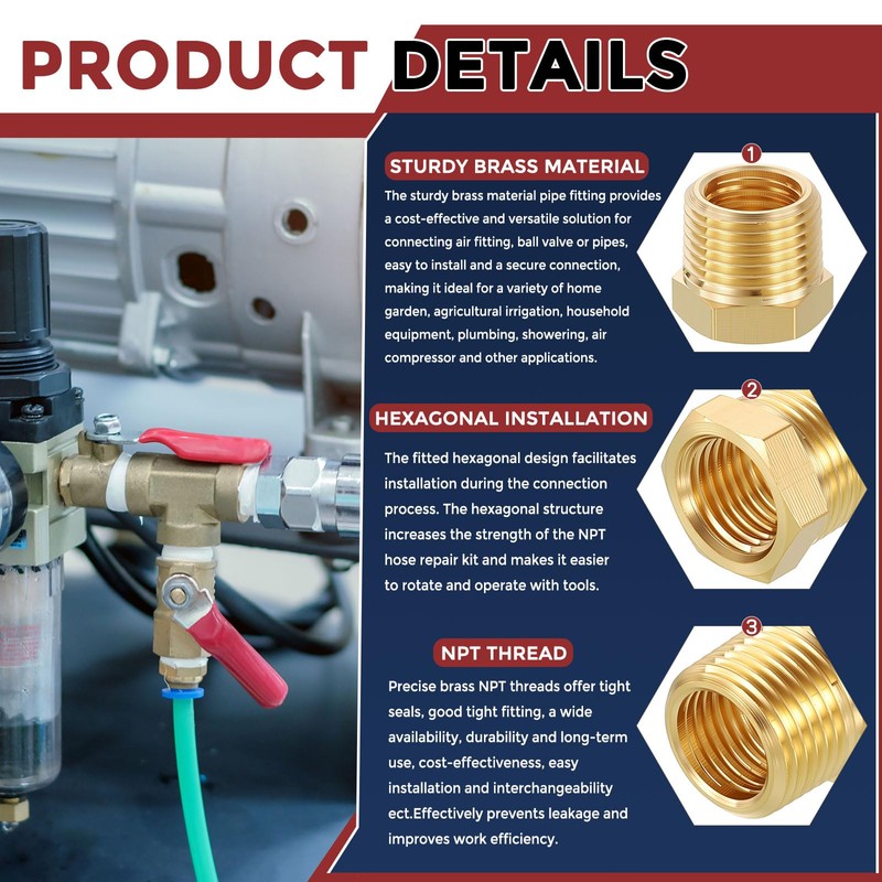 Kozelo 2pcs 3/8" NPT Female to 1/8" NPT Female Solid