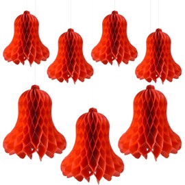 HUIANER Red Honeycomb Bells 7pcs Christmas Wedding Bells Hanging Red Bridal Honeycomb Bells Paper Bells Decoration Supplies for Weddings Parties Baby Showers