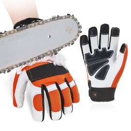 Vgo... Pair of EN381-7 Class 1 20m/s Chainsaw Protection Gloves Cut Protection High Anti Cutting Strength Goat Leather and PVC (GA8912)