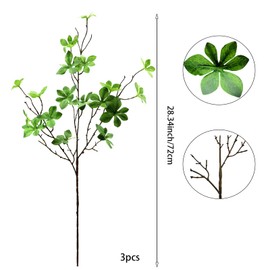 JOJAZE 3PCS Artificial Fall Stems Faux Branches with Leaves for Vase Fake Plants Green for Home Table Autumn Festival Thanksgiving Christmas Decor