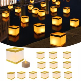FuHigh 12Pack Reusable Floating Water Lanterns, Square Lanterns with LED Flameless Candles,Table Lanterns Decorative Outdoor for Weeding,Lawn,Pool ,Wishing