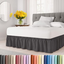 CGK Unlimited Falda de Cama Individual Gris Oscuro con Volantes - Volantes de Calidad de Hotel para Camas Individuales con 12 Pulgadas - Falda de Cama elástica con un fácil Ajuste con Tela cepillada