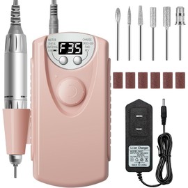 Drill para Uñas Profesional,Lostrain Pulidor de Uñas 30000RPM con 6 Tipos Cabezales de Lijado,Juego de Esmeril para Uñas Velocidad Ajustable Bajo Ruido Vibración Mínima,para Manicura en Casa y Salón