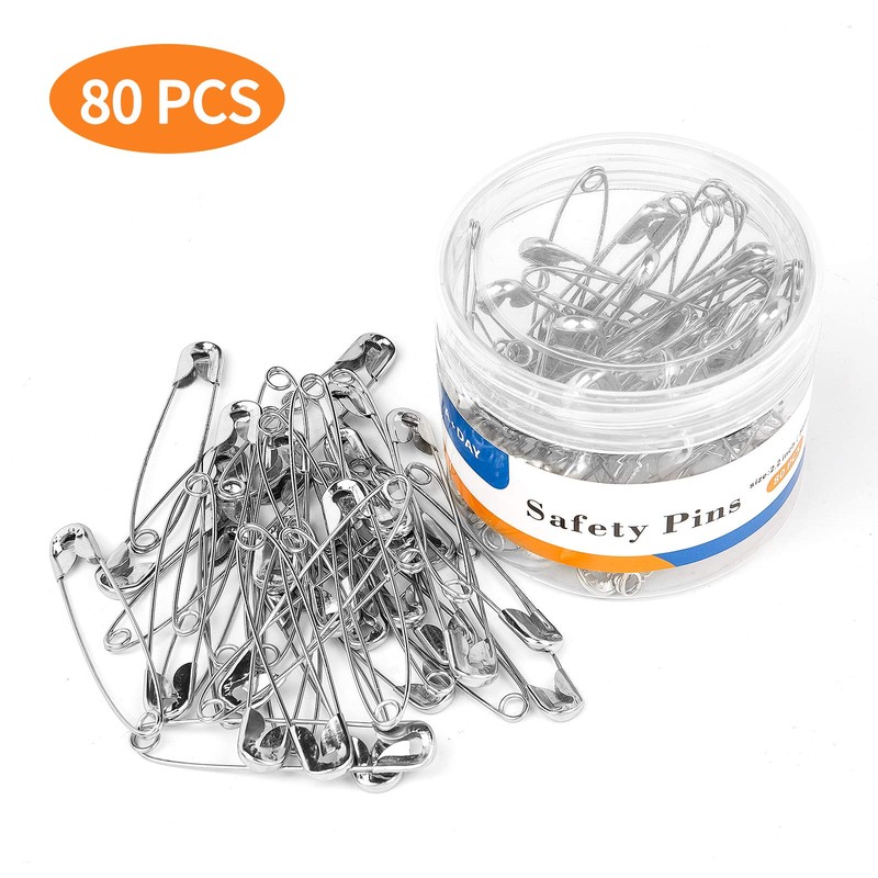 A+DAY Large Safety Pins 2.2 Inch (56mm), Size 4, 80-Count,