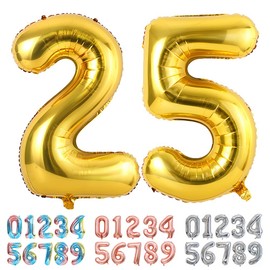 Ponmoo Balloons Numbers 25/52 Gold, Giant Number 0 1 2 3 4 5 6 7 8 9 10-19 20-29 30-39 40 50 60 70 80 90 100, Large Foil Balloons for Wedding Anniversary, Birthday Balloons Party Decoration