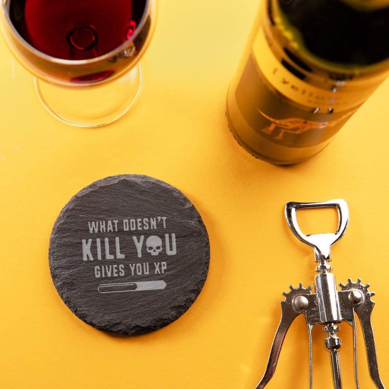"What Doesn't Kill You Gives You XP" Engraved Slate Coaster