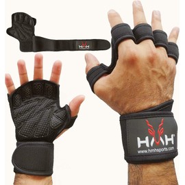 HMH Sports Gym Gloves Weight lifting Gloves for Men Women Wrist Support Padded Extra Grip Palm Protection Exercise Fitness Workout Gloves, Hanging, Pull ups, Breathable (With Wrist Band, M)