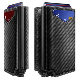 BULLIANT Men Wallet Leather Wallet Card Holders Money Clip for Men 10Cards-Magnetic Flip on Metal Case