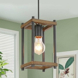LALUZ Farmhouse Pendant Lighting for Kitchen Island, Rustic Cage Pendant Light Fixture for Bedroom, Kitchen Sink, Entryway, Dining Room, Foyer