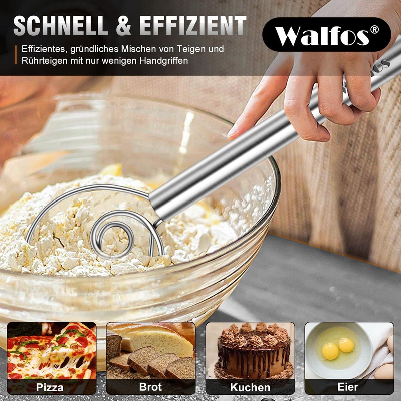 Walfos 2 pieces Danish dough whisk, premium stainless steel bread
