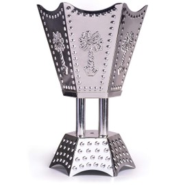 Arabian Incense Burner Bakhoor Burner for Oud Frankincense Resin - Metallic Hexagon Motif (Silver Palm)