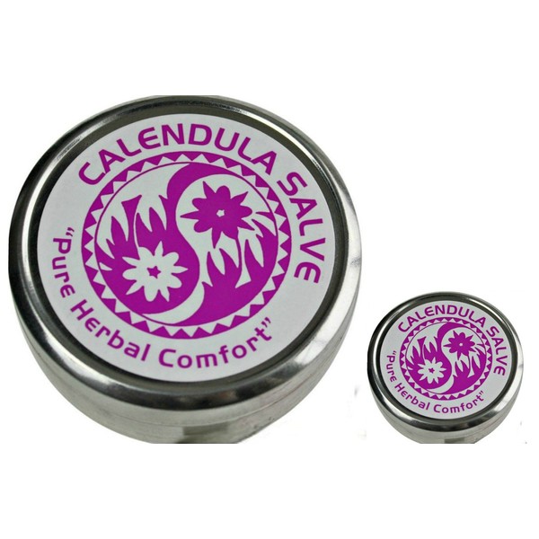 Calendula Salve in Extra Large 4oz and .5oz Travel Tin from The Super Salve Company (Bundle of 2) -