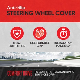 Motor Trend FlexGrip Red Steering Wheel Cover for Cars – Standard 15 inch Car Steering Wheel Cover, Red and Black Steering Wheel Protector for Auto Truck Van SUV