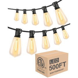 Lightdot 500FT Outdoor String Lights, LED Bistro String Lights with Shatterproof ST38 Vintage Bulbs, 2200K Dimmable, Waterproof Hanging Lights for Porch, Deck, Garden, Backyard, Balcony - ETL Listed