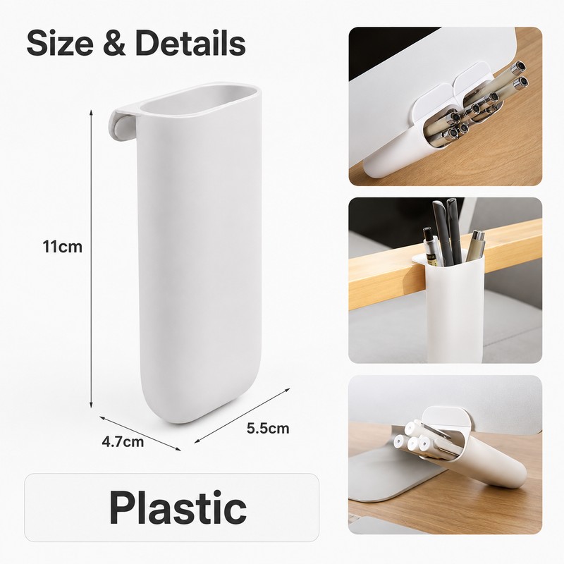 Monitor Pen Holder for Desk Organization - Self-Adhesive Plastic Stationery