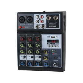 Mini audio DJ mixer Sound Board Console System,4 Channel 48V Phantom Power with Bluetooth USB MP3 Stereo live DJ Studio Streaming for professional recording party KTV stage