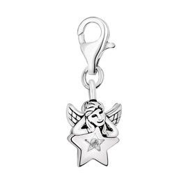 Quiges 925 Silver Angel Charm Pendant with Lobster Clasp for Bracelets, Glass enamel Glass, Cubic Zirconia