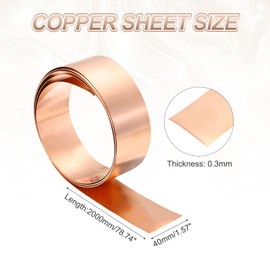PATIKIL 0.3mm x 40mm x 2000mm Copper Sheet Roll, 99.9% Pure Copper Strip Flashing Metal Foil Plate for DIY Project Jewelry Craft Electrical Repair