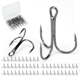 Piscorush Fishing Treble Hooks High Carbon Steel Fishing Hooks Classic Round Bend Sharp Solid Triple Barbed Fish Hook Fishing Tackle (Black, Size #1, Pack of 50)